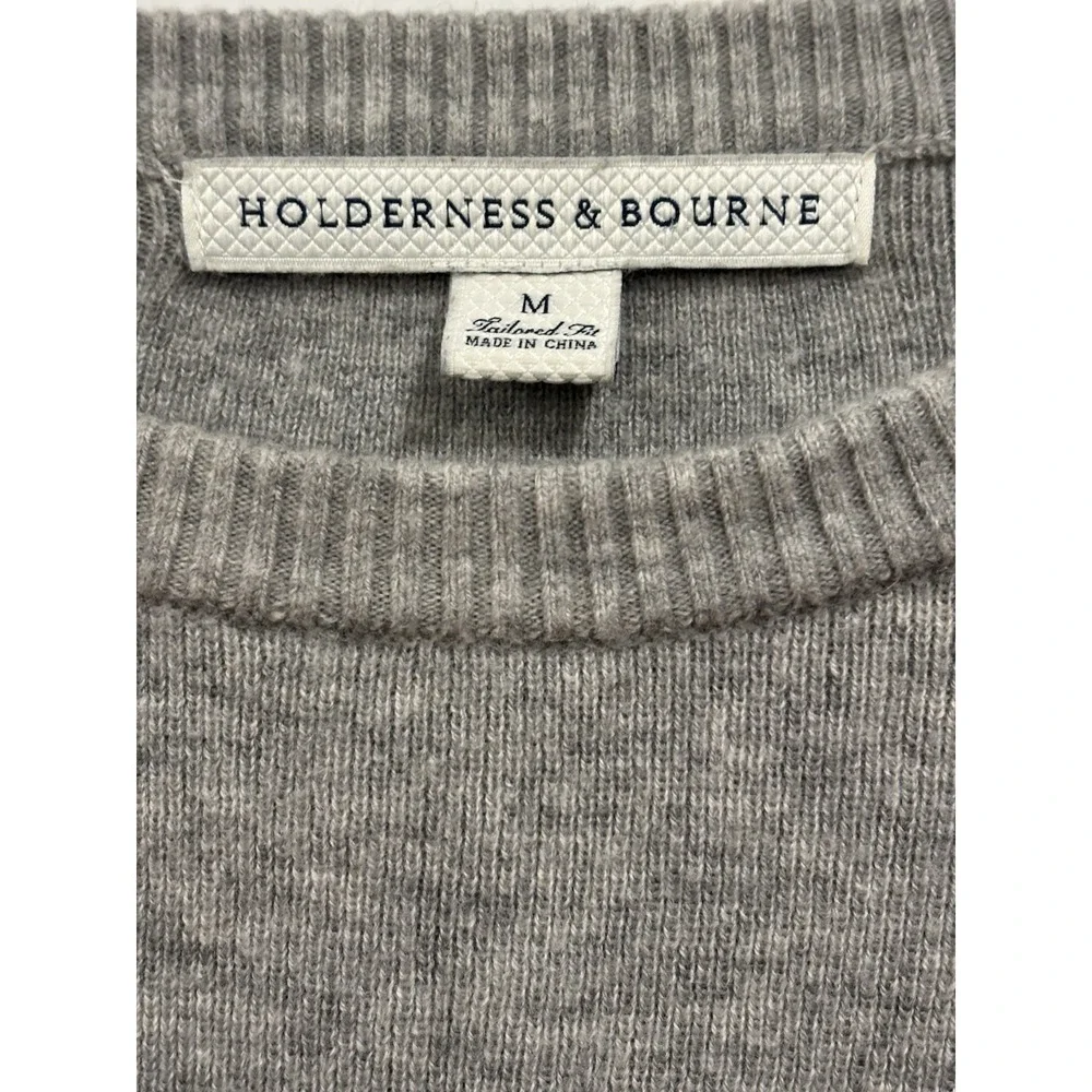 Holderness Bourne Sargent Merino Wool Cashmere Sweater Gray Tailored Mens Medium